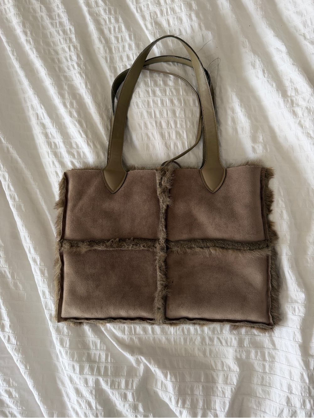 dennis basso Taupe Faux-Shearling Panel Tote